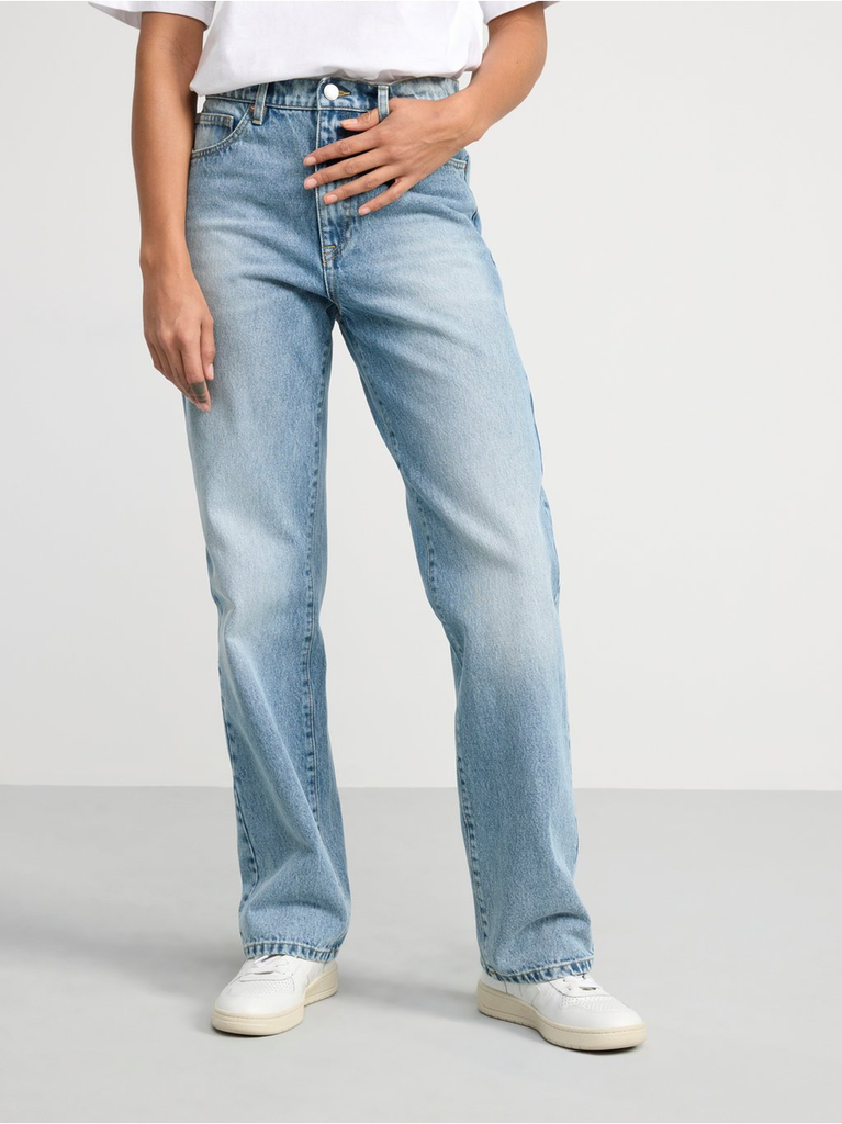 FRANKA High waist straight jeans with extra long leg Dark denim