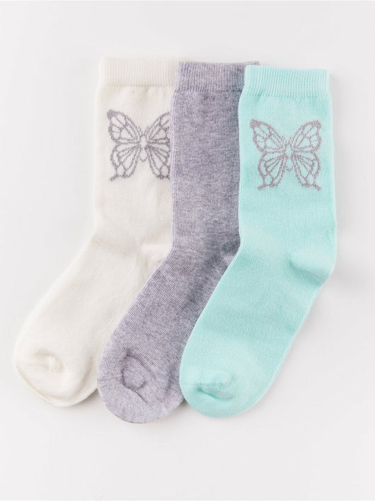 3-pak sokker med glittery sommerfugle