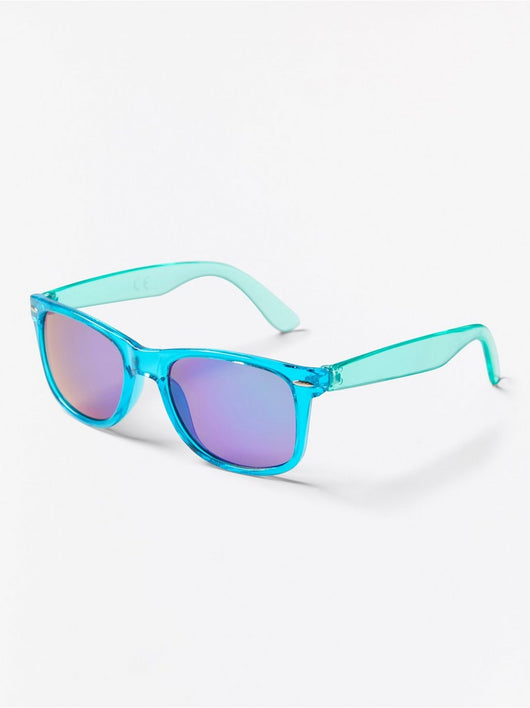 Blå semi-gennemsigtige solbriller med blå spejlglas