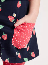 Mørkeblå tunika med jordbærmønster og lommer