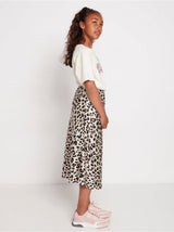 Midi satin nederdel med leopard print