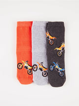 3-pak antislip sokker med motorcyckler