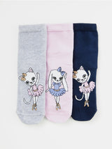 3-pak antislip sokker med ballerina motiv