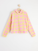 Cropped fluffy hoodie med print
