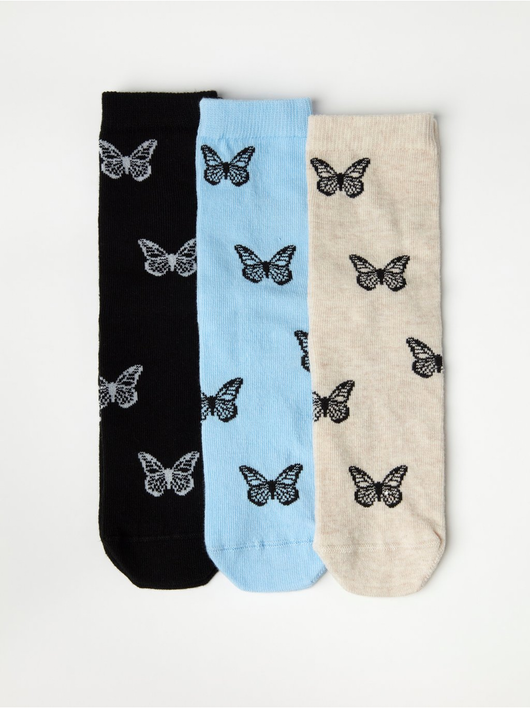 3-pak sokker med sommerfugle