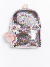 Pink metallisk rygsæk med vendbare palietter