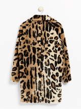 Leo mønstret fake fur frakke