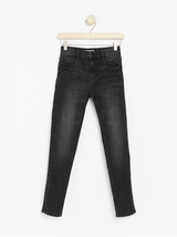 Sorte slim fit high waist jeans med rhinesten