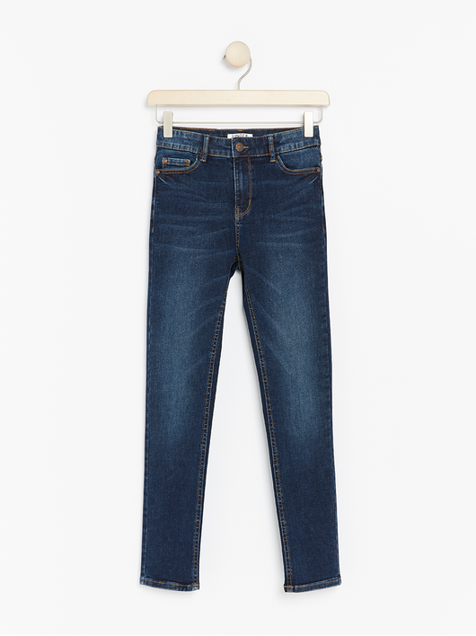 Mørkeblå slim fit high waist jeans med super stretch