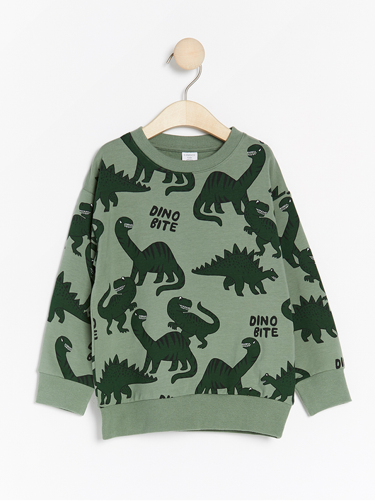 Oversize grøn sweater med dinosaur print