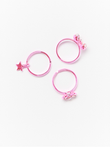 3-pak pink metal ringe med rhinstene