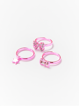 3-pak pink metal ringe med rhinstene
