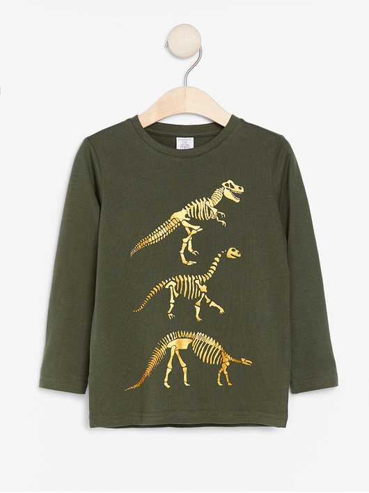Mørkegrøn blude med gylden dinosaure print