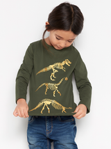 Mørkegrøn blude med gylden dinosaure print