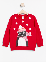 Rød sweater med pingvin print