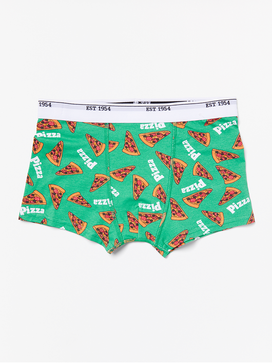 Grønne boxer shorts med pizza mønster