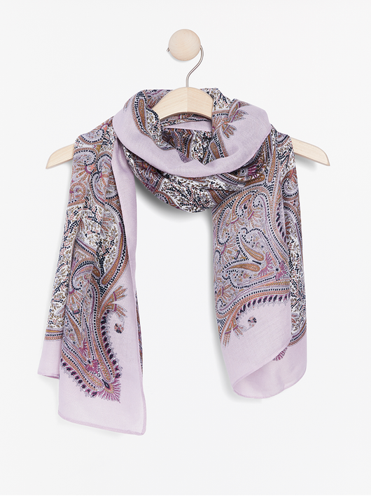 Lilac tørklæde med paisley mønster