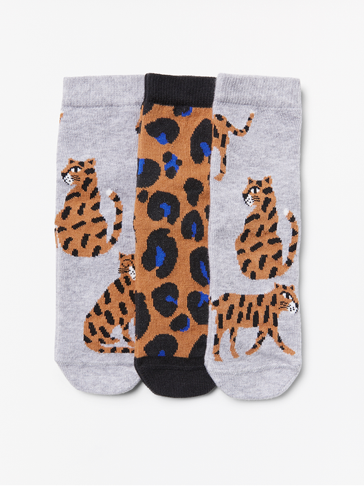 3-pak strømper med leopard mønster