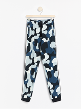 Blå mønstrede sweatpants med hvide sidestriber