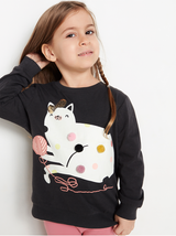 Sort sweatshirt med katte print og pompoms