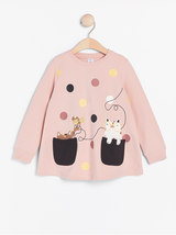 Lyserød sweatshirt tunika med katte print og lommer